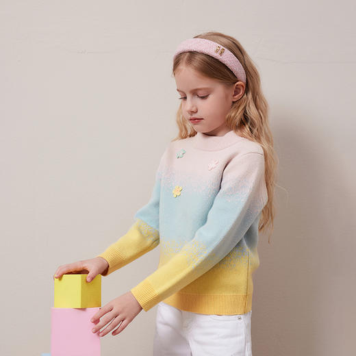 mettekids儿童100%羊绒衫2024秋冬新款女童彩色渐变套头针织毛衣 商品图4