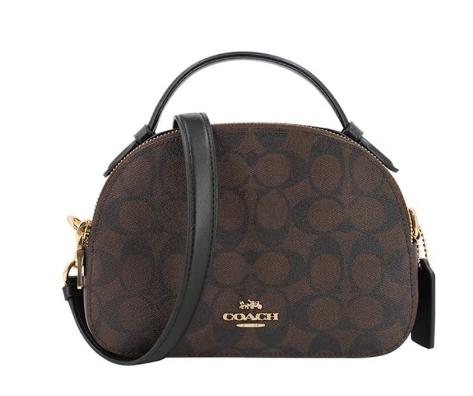 COACH蔻驰 Serena 21 老花 牛皮革 贝壳包手提单肩斜挎包 小号  深棕色老花 商品图0