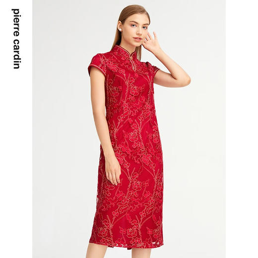 皮尔卡丹女装夏季新款淑女蕾丝刺绣旗袍连衣裙P2203D2150R0
 商品图1