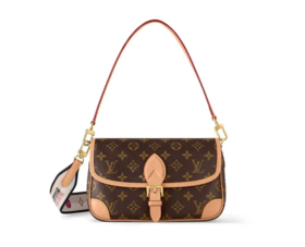 LOUIS VUITTON Diane PM 经典老花 帆布涂层 腋下包法棍包手提斜挎单肩包 小号  女款 棕色（缺帆布肩带）