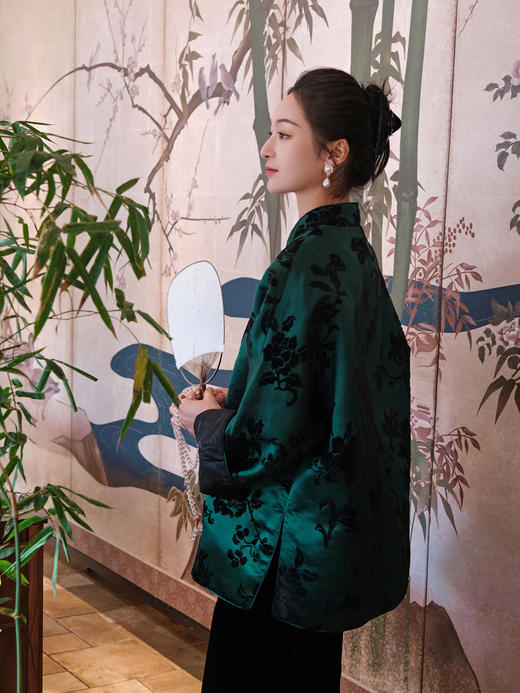 盛唐牡丹|墨绿色富贵牡丹漳缎外套 商品图5