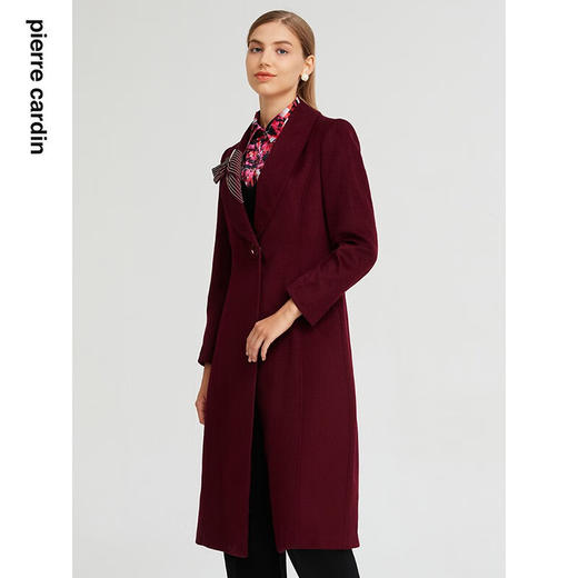 皮尔卡丹女装时尚复古红修身通勤羊毛羊绒毛呢大衣P1458C1998T0 商品图3