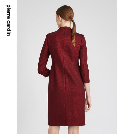 皮尔卡丹女装冬季新款酒红色小立领中长款连衣裙P2435E2850T0
 商品图2