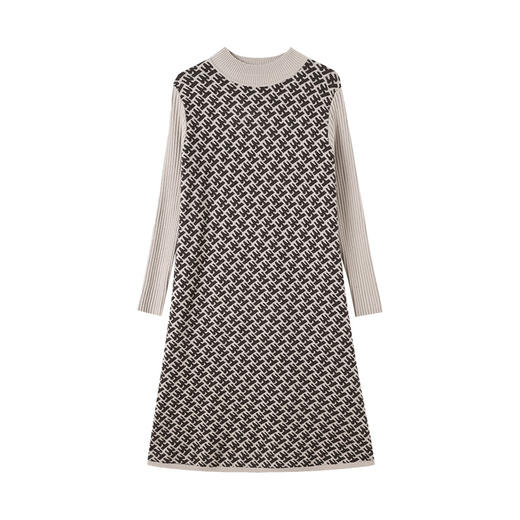 CC-16-9211秋冬提花中长款连衣裙女大码过膝配大衣针织打底毛衣裙 商品图4