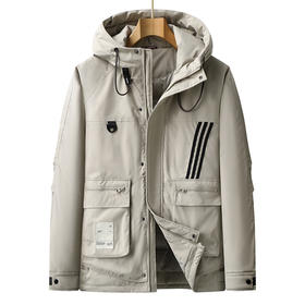 【特大码】【新款DPX】大依优型大码潮款工装连帽羽绒服鸭绒外套休闲胖子大码男休闲宽松加肥加大上衣