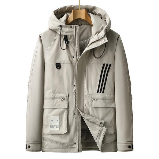 【特大码】【新款DPX】大依优型大码潮款工装连帽羽绒服鸭绒外套休闲胖子大码男休闲宽松加肥加大上衣 商品图0