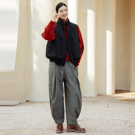 绽放353朵/冬季亚麻羊毛斜纹长款香蕉库宽松弯刀裤型保暖休闲裤 商品图2