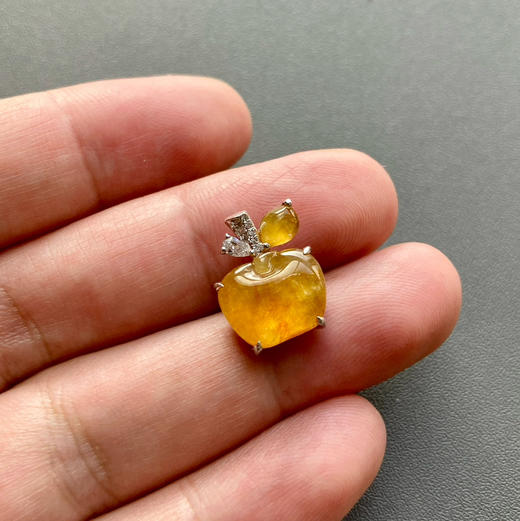 高冰种黄翡苹果18k白金钻石镶嵌 商品图6