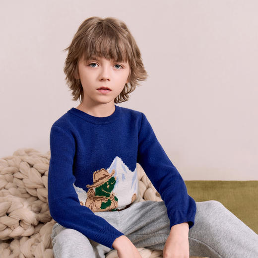 mettekids儿童100%羊绒衫2024秋季新款男童加厚提花毛衣针织衫 商品图1