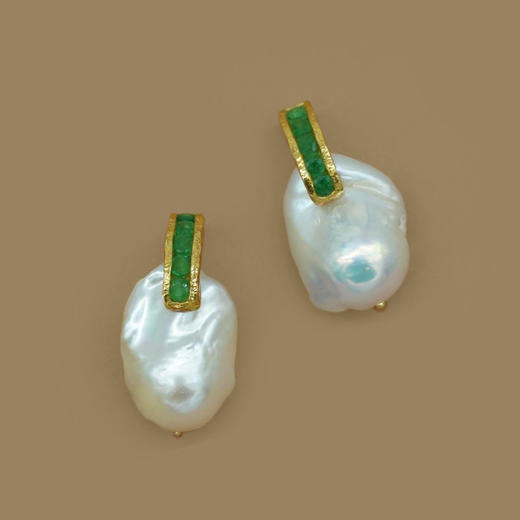 北京仓｜Pach Pearl-Prado Emeralds Baroque-巴洛克珍珠 祖母绿 耳环［瑞士设计师］ 商品图1