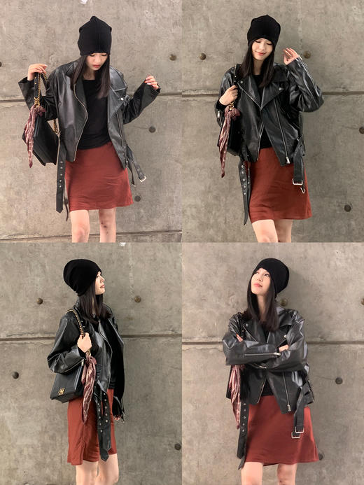 HIDEMI 极简法式松紧腰双层砂洗缎面中裙半身裙 复古黑/复古红/复古绿 商品图4