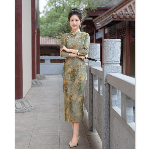 复古国风改良，中式长款七分袖旗袍GX-281937 商品图0