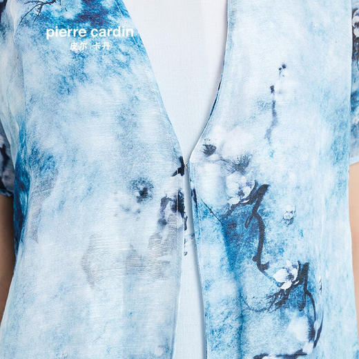 皮尔卡丹女装季新款短袖浅蓝色风衣外套气质时尚中长款开衫
 商品图3