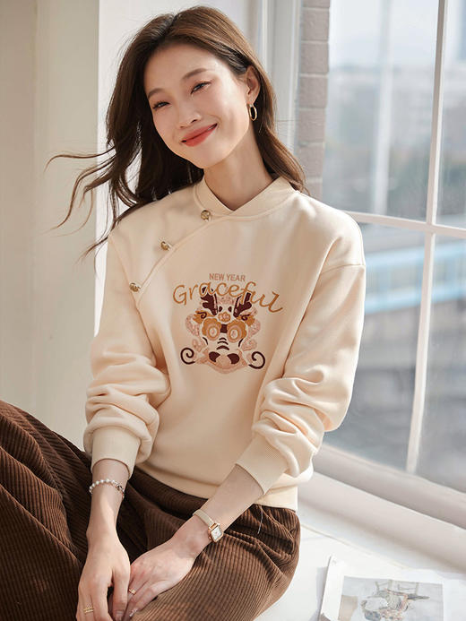 【年货节】熙世界本命年衣服秋冬国风国潮套头上衣红色加绒卫衣 商品图6