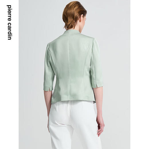皮尔卡丹女装春季新款绿色白色长袖西服外套精致上衣C41UL04
 商品图5
