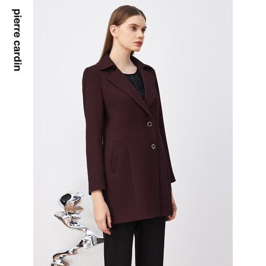 皮尔卡丹女装短外套复古华夫格西服领通勤风衣外套P3304G3978K0
 商品图1