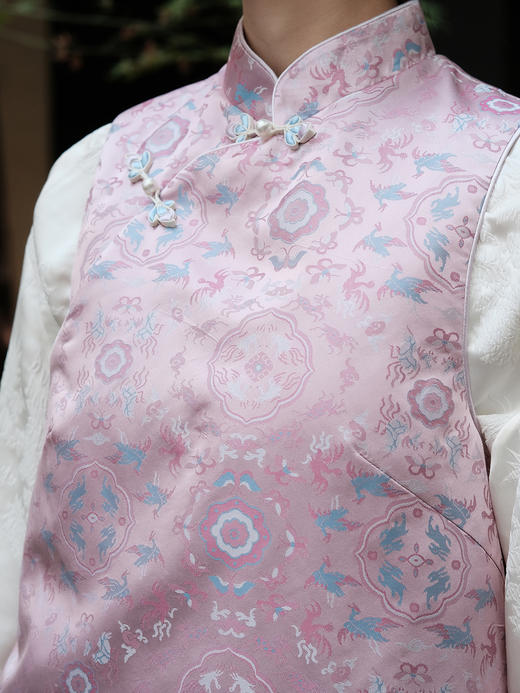 盛唐牡丹 |鹤鹿同春宋锦拼鸵鸟毛夹棉马甲 商品图2