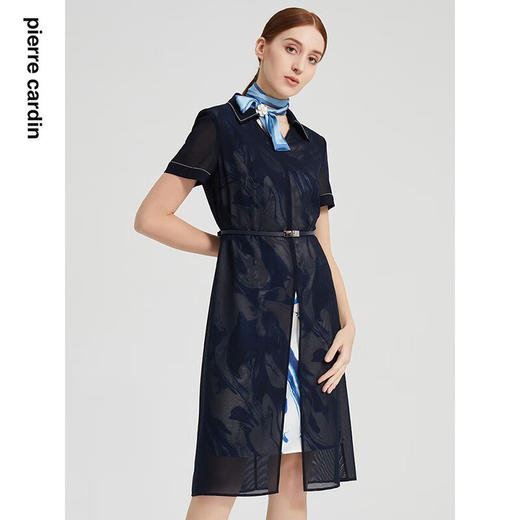 皮尔卡丹女装简约时尚拼接印花通勤收腰假两件连衣裙P2215D2012N3
 商品图2