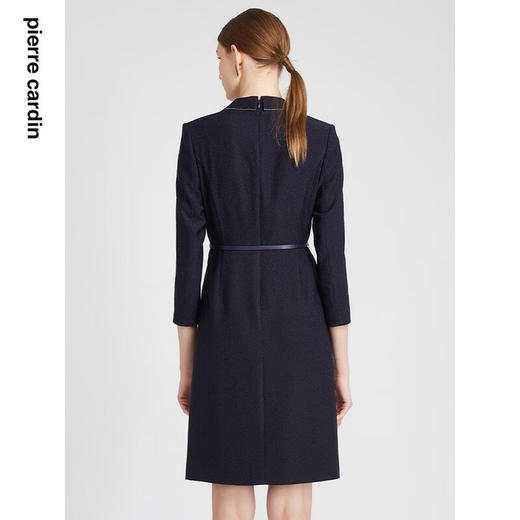 皮尔卡丹女装连衣裙藏蓝色西服领长袖春秋醋酸连衣裙P2302E2991N0 商品图3