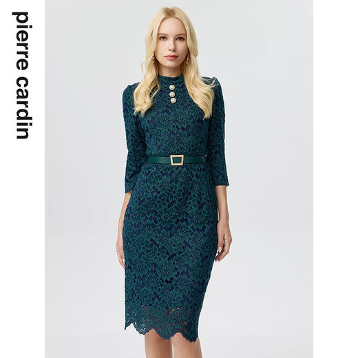 皮尔卡丹女装连衣裙淑女蕾丝修身通勤收腰显瘦连衣裙P3323E3898G0
 商品图3