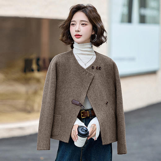双面羊毛大衣，时尚小香风圆领毛呢外套MEIQIN701 商品图3
