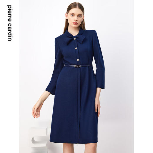 皮尔卡丹女装连衣裙秋冬蓝色长袖长款端庄气质羊毛裙P3410E3933N0 商品图3
