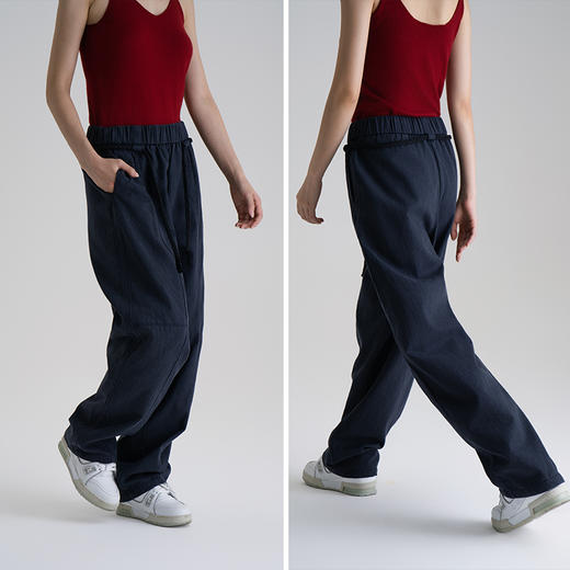 【天丝+棉】加薄绒 麻花腰绳休闲直筒裤 有裤型无腿型显高显瘦阔腿裤 商品图3
