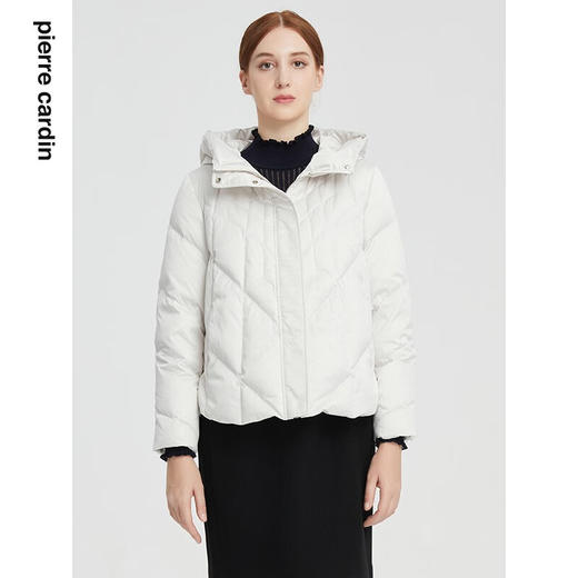 皮尔卡丹女装简约保暖菱形绗线通勤连帽短款羽绒服P1489Y1401 商品图2