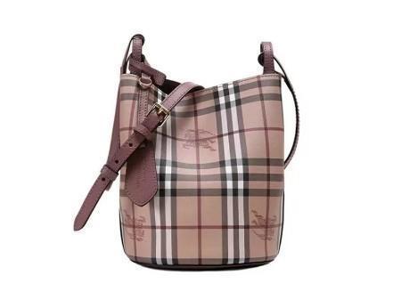 Burberry博柏利 战马印花经典格纹 皮革 水桶包单肩包斜挎包女款 裸色 商品图0