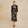 PH805斯尔丽24新款弹力丝绒拼丝绒印花出芽包边宴会气质佳长袖连衣裙 商品缩略图3