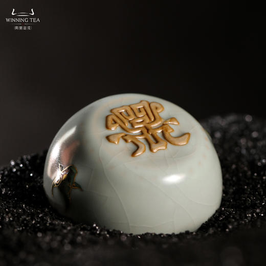 问鼎汝瓷鼎峰系列天青牛首战鼓杯（描金青铜纹）（缺货） 商品图4