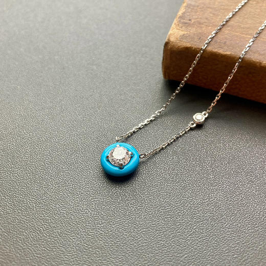 马卡龙设计18k白金钻石项链蓝瓷松 商品图2