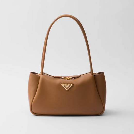 PRADA 普拉达 女士珐琅金属三角形徽标中号皮革手提包 驼色 1BA444 2CYS F03BH OVX 商品图0