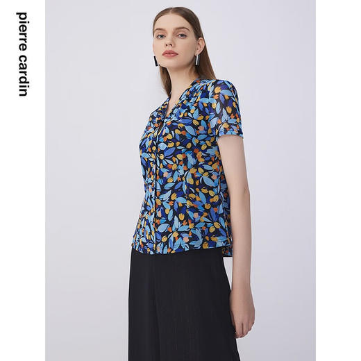 皮尔卡丹女装衬衫法式浪漫印花短袖淑女气质内搭衬衣P2208A2021L3
 商品图3