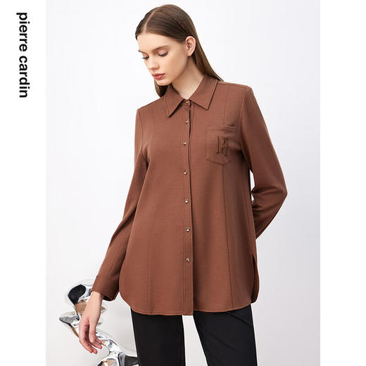 皮尔卡丹女装衬衫咖色干练气质时尚法式浪漫长袖衫P3411B3973K0
 商品图4