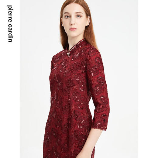 皮尔卡丹女装秋季新款浪漫蕾丝中式旗袍连衣裙P1410E1822R0
 商品图3