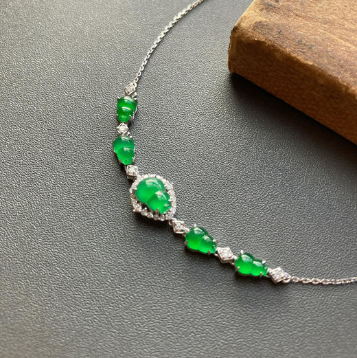 冰种阳绿翡翠葫芦手链18k白金钻石镶嵌 商品图1