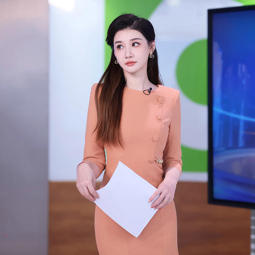 IWY/橘色气质收腰鱼尾裙正装女2024七分袖上镜主持职业长裙连衣Q1180 商品图4