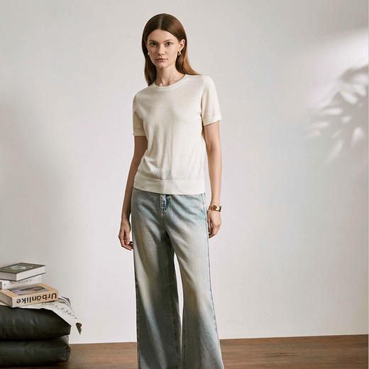 【顺丰包邮】13613 洛诗琳美利奴羊毛正肩针织短袖女0077 商品图2