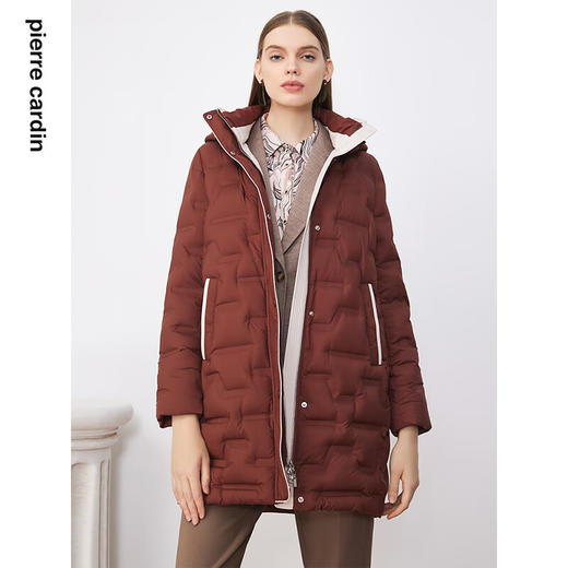皮尔卡丹女装羽绒服咖色中款加厚日常通勤羽绒外套P3493Y3410K0 商品图3