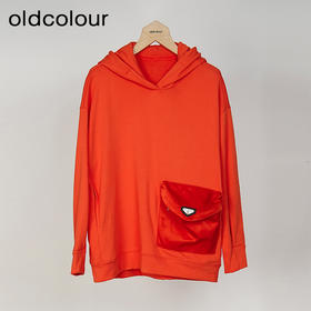 oldcolour春秋款气质百搭宽松显瘦连帽红色长袖T恤女O11023105