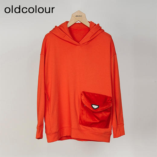 oldcolour春秋款气质百搭宽松显瘦连帽红色长袖T恤女O11023105 商品图0