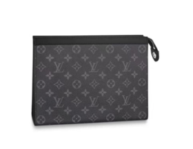 LOUIS VUITTON Pochette Voyage 经典老花满印拉链开合 涂层帆布 手拿包洗漱包中号男款 深灰色