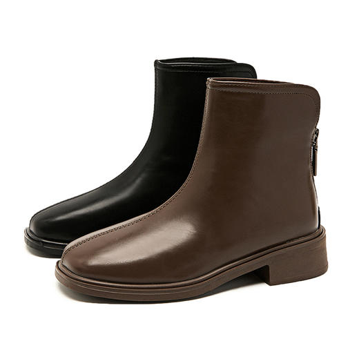 西遇方头短靴女冬季加绒新款韩系小踝靴黑色平底弹力瘦瘦靴子D0047814 商品图4