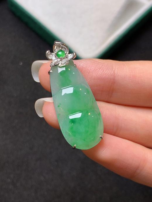 18K金冰晴绿福豆吊坠 商品图4