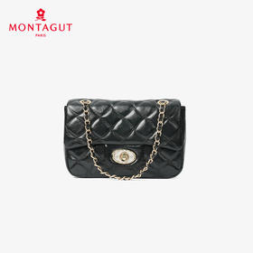 法国梦特娇新品小香风时髦百搭牛皮斜挎包