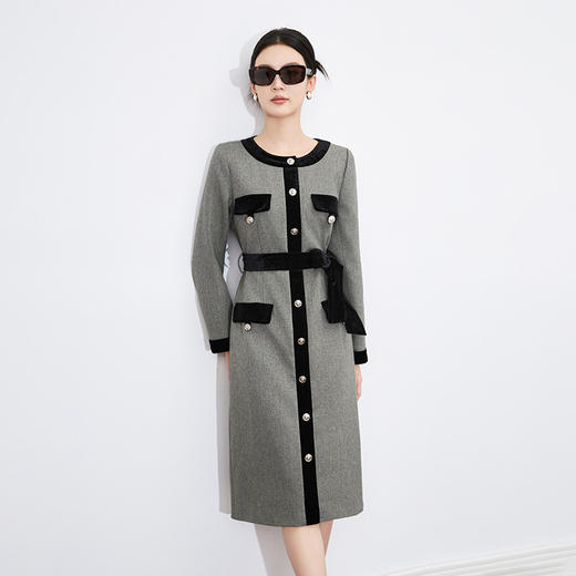 【高货wl】全新升级【铂金会员349/天猫469/差价120】(14343) 洛诗琳高级感气质显瘦通勤轻奢小香风圆领长袖包臀连衣裙 商品图0