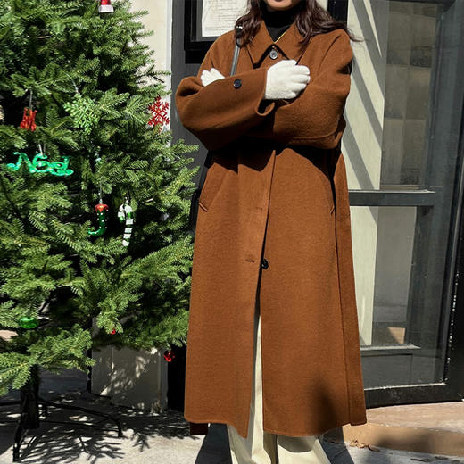 【顺丰包邮】12726 洛诗琳赫本风系带小方领*手缝双面羊毛大衣888 商品图2