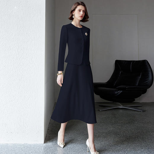 IWY/法式名媛职业西装套装藏青色 秋季珠宝店工作服两件套伞裙职业C2040+S2102 商品图1