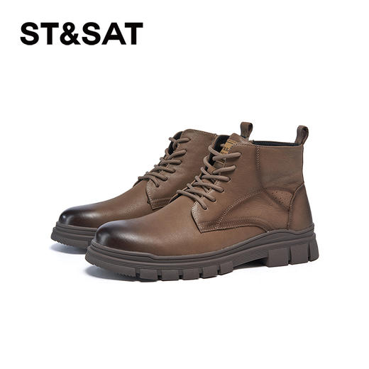 星期六男士复古英伦风擦色牛皮短靴SSC4126N0E 商品图3